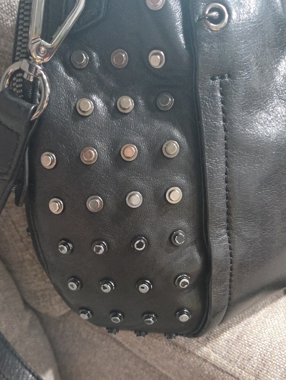 Olivia Harris Black Leather Studded Satchel Handbag - Women - Picture 10 of 12